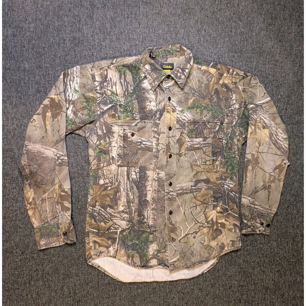Cabela's x Realtree Camo Flannel Shirt Long Sleeve Button Up Hunting Tee Size S